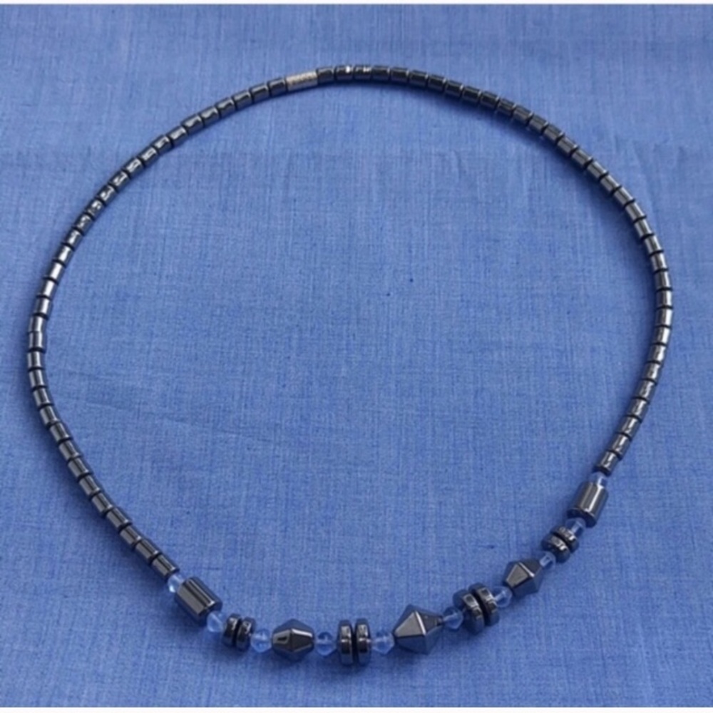 Vintage Hematite and Blue Beaded Necklace